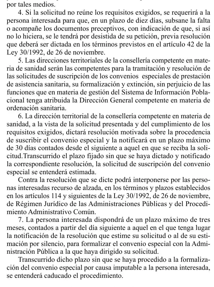 Seite des valencianischen Amtsblatts dazu, wie die Conselleria das Convenio especial entscheidet und abschließt